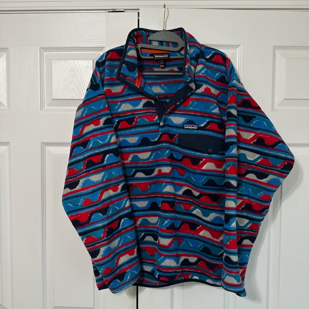 Patagonia Synchilla Lightweight Fleece in Blue and Red Pattern